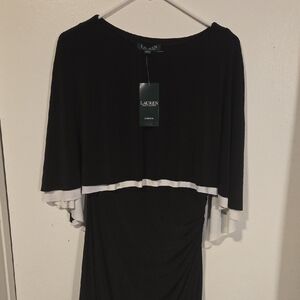 Ralph Lauren Black and White Sheath Dress with Flutter Sleeves